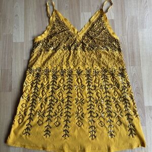 Free People Yellow Embroidered Mini Dress Tunic